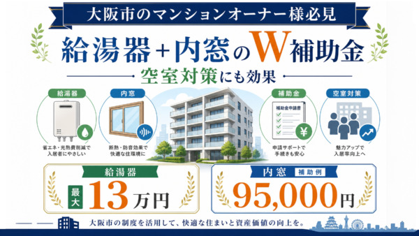 【大阪市のマンションオーナー様必見】給湯器と内窓のW補助金で実質負担を抑えて賢くリフォームする方法