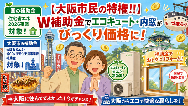 【大阪市民の特権です!!】住宅省エネ2026×市のW補助金でエコキュート・内窓がびっくり価格に！